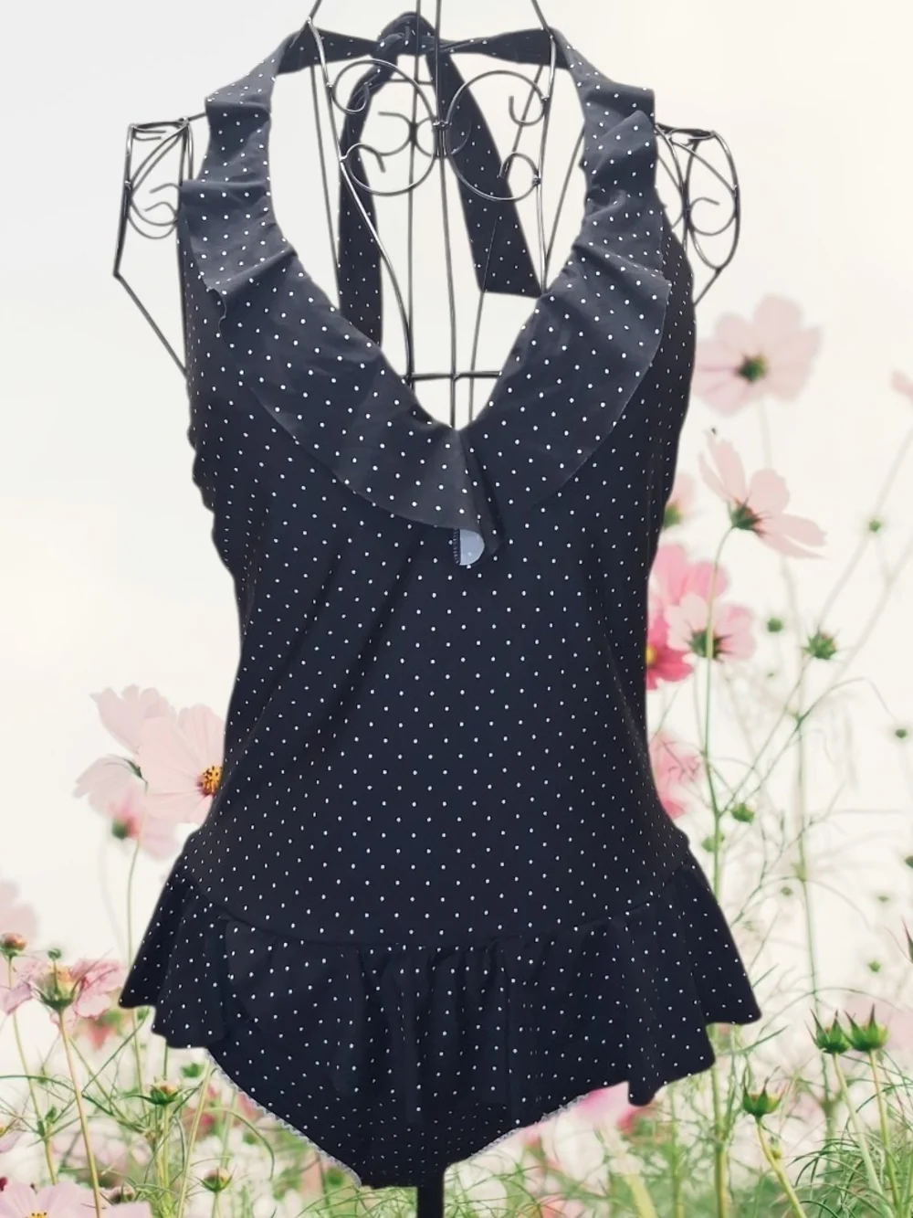 ​Vintage 1950s Aesthetic Polka Dot Swimsuit Size Medium 8/10